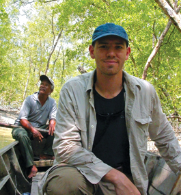 BAT MAN: Epstein in a Malaysian mangrove swamp en route to a bat colony.